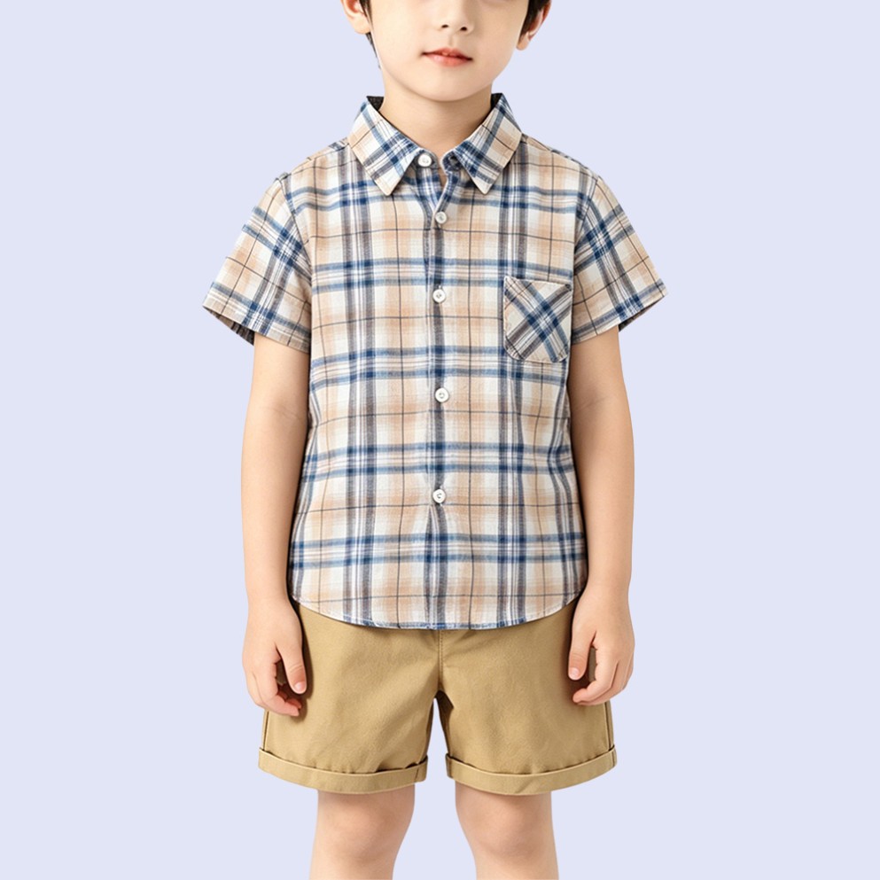Boys' Retro Plaid Short-Sleeve Shirt
