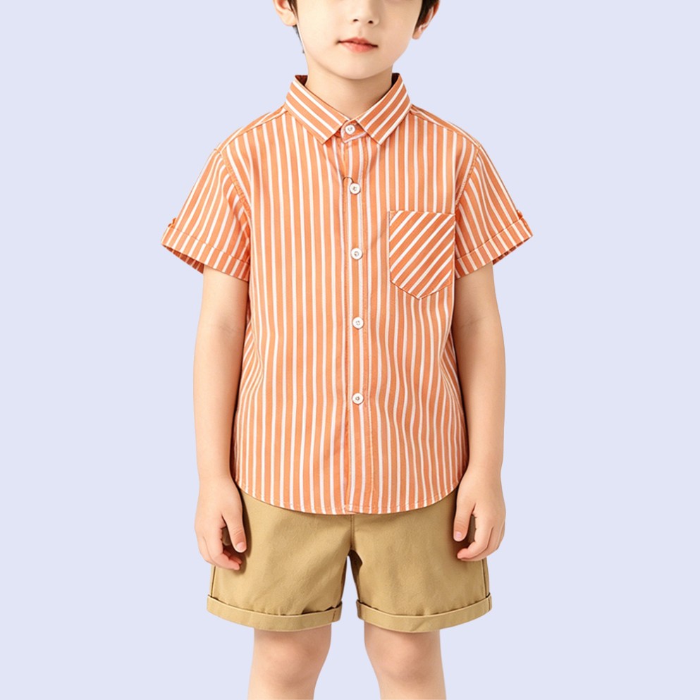 Boys' Stylish & Vibrant Striped Short-Sleeve Shirt