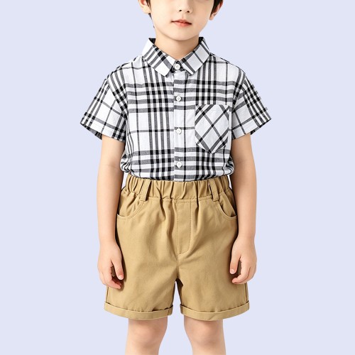 Classic Black and White Plaid Boys' Shirt