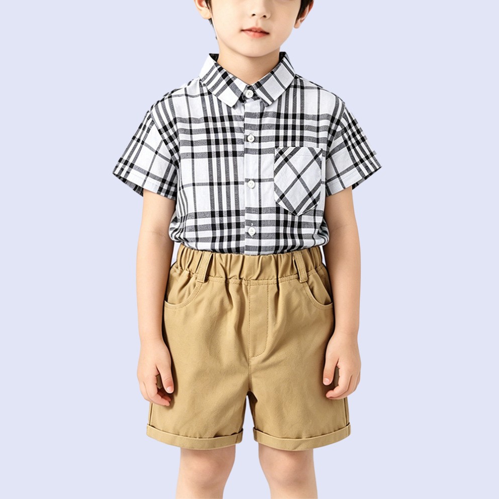 Classic Black and White Plaid Boys' Shirt