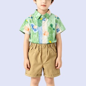 Boys' Casual Short-Sleeve Shirt with Artistic Print