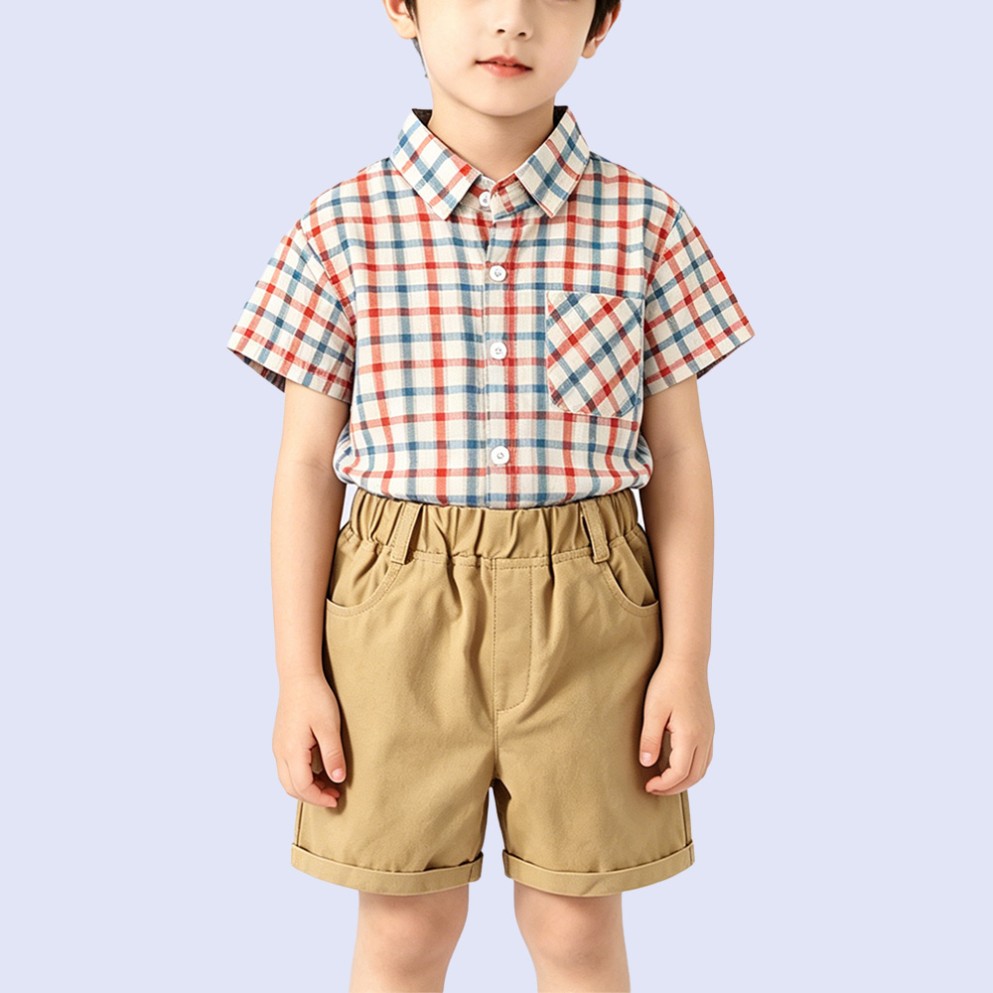 100% Pure Cotton Fresh Plaid Shirt for Boys