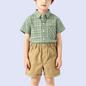 Fresh Plaid Short-Sleeve Shirt for Boys