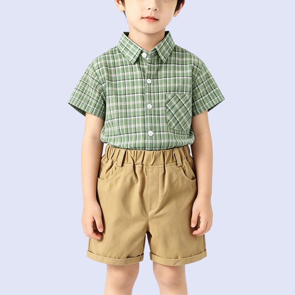 Fresh Plaid Short-Sleeve Shirt for Boys
