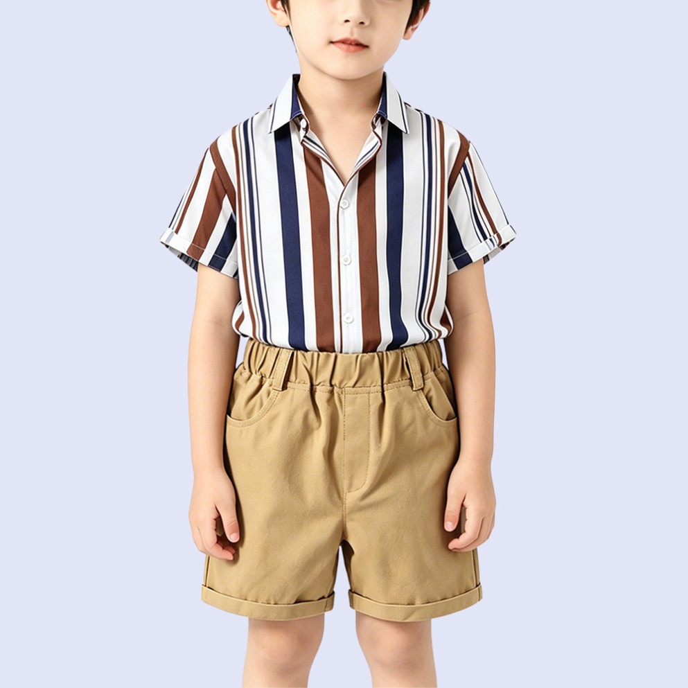 Boys' Trendy Striped Short-Sleeve Shirt