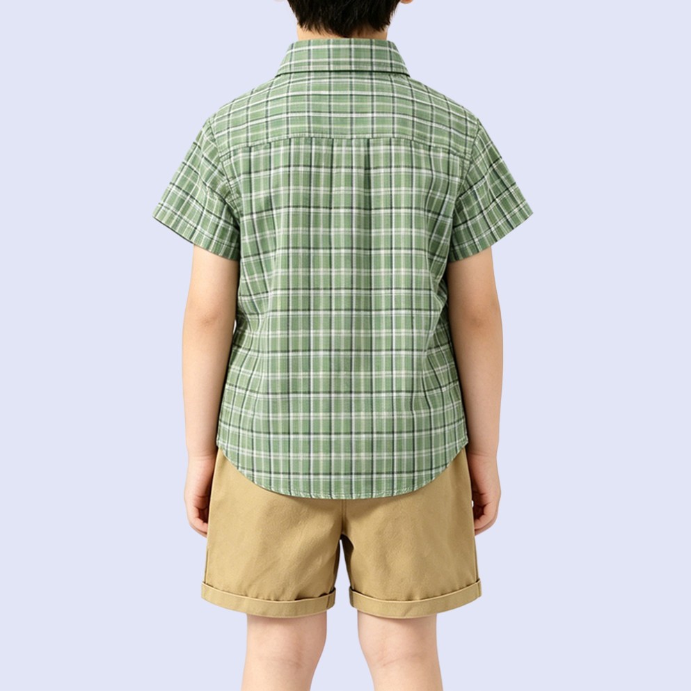 Fresh Plaid Short-Sleeve Shirt for Boys