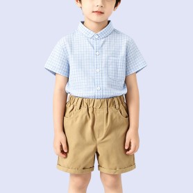 Classic Plaid Stand-Collar Shirt for Boys