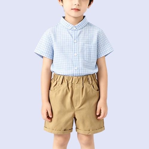 Classic Plaid Stand-Collar Shirt for Boys
