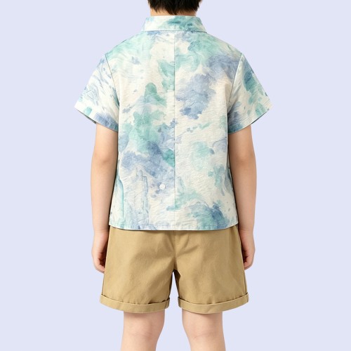 New Boys' Shirt with Traditional Chinese-Style Artistic Print