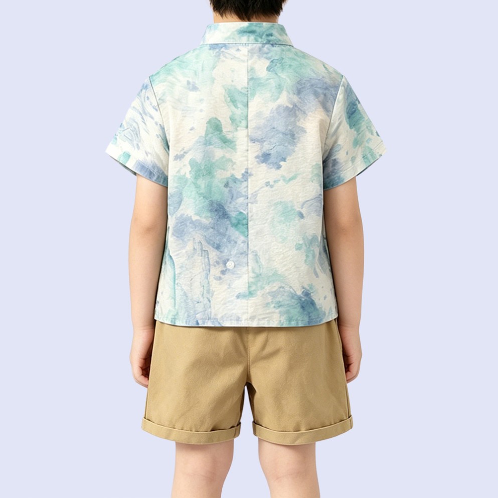 New Boys' Shirt with Traditional Chinese-Style Artistic Print