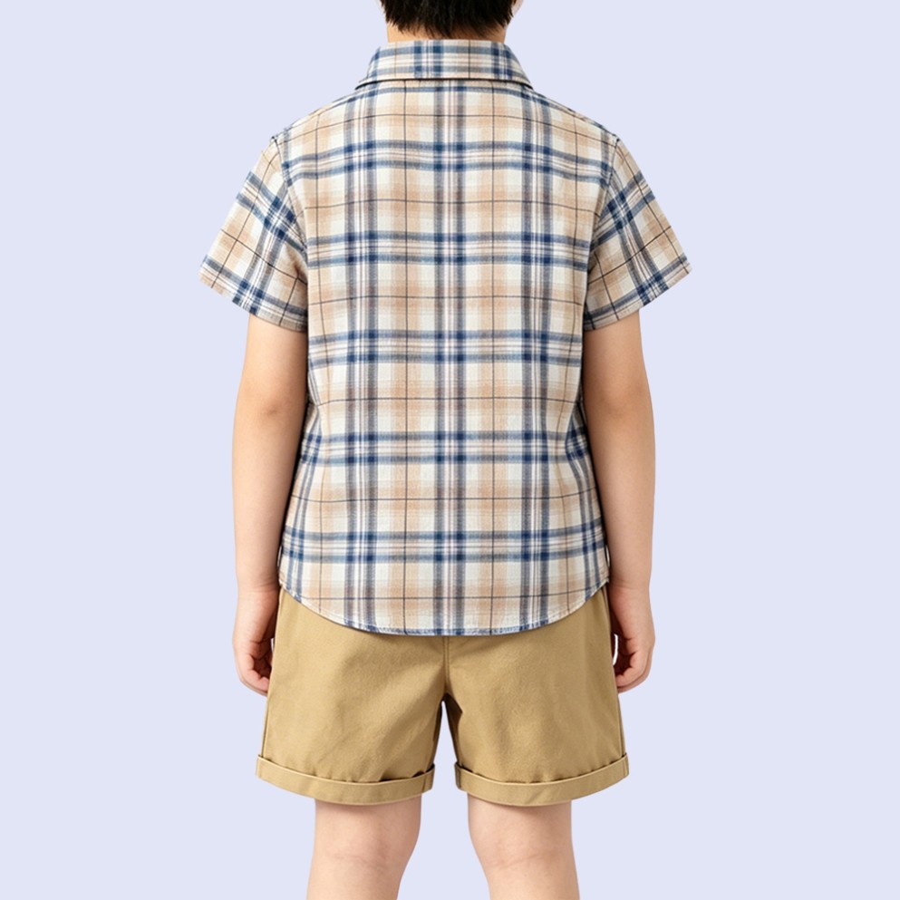 Boys' Retro Plaid Short-Sleeve Shirt