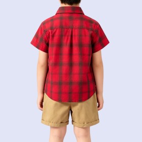 Boys' Red and Black Plaid Pure Cotton Shirt