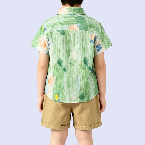 Boys' Casual Short-Sleeve Shirt with Artistic Print
