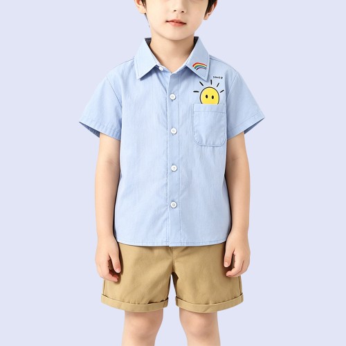 Fresh Cartoon Sun-Patterned Shirt