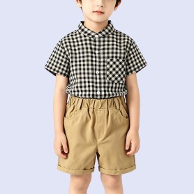 Boys' Black and White Plaid Stand-Collar Shirt