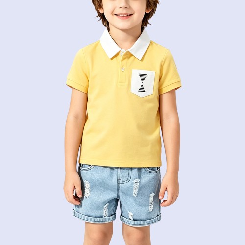 Stylish Yellow Lapel T-Shirt with Printed Pocket