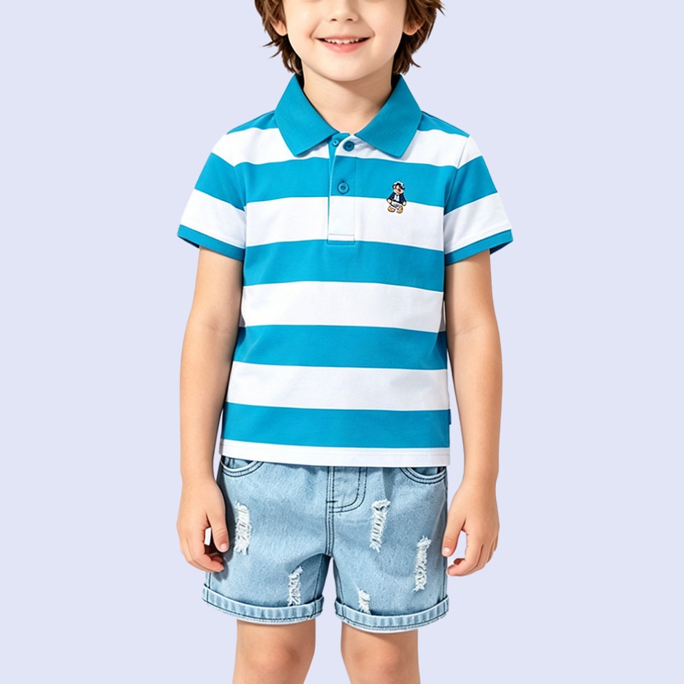 Cute Blue and White Striped Teddy Bear T-Shirt