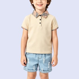 British-Style Plaid-Collar T-Shirt