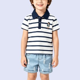New Boys' British-Style Striped Polo Shirt