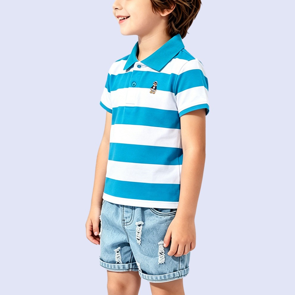 Cute Blue and White Striped Teddy Bear T-Shirt