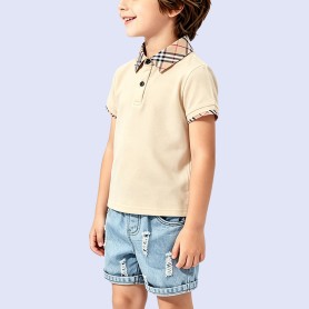 British-Style Plaid-Collar T-Shirt