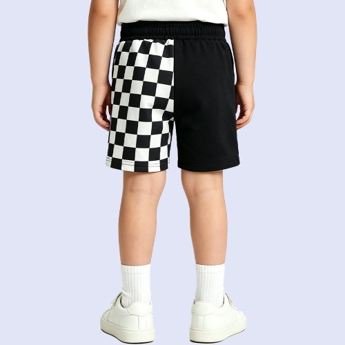 Trendy Color-Block Black and White Plaid Shorts