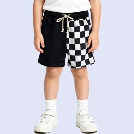 Trendy Color-Block Black and White Plaid Shorts