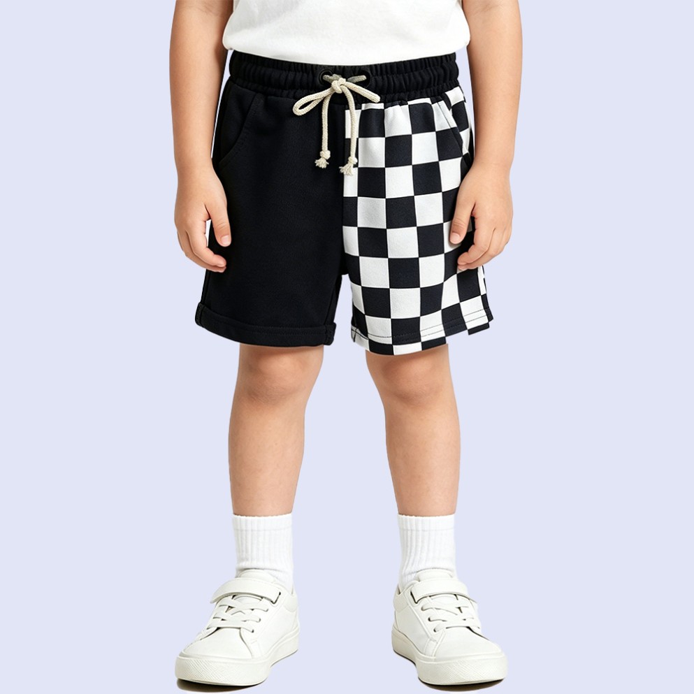 Trendy Color-Block Black and White Plaid Shorts