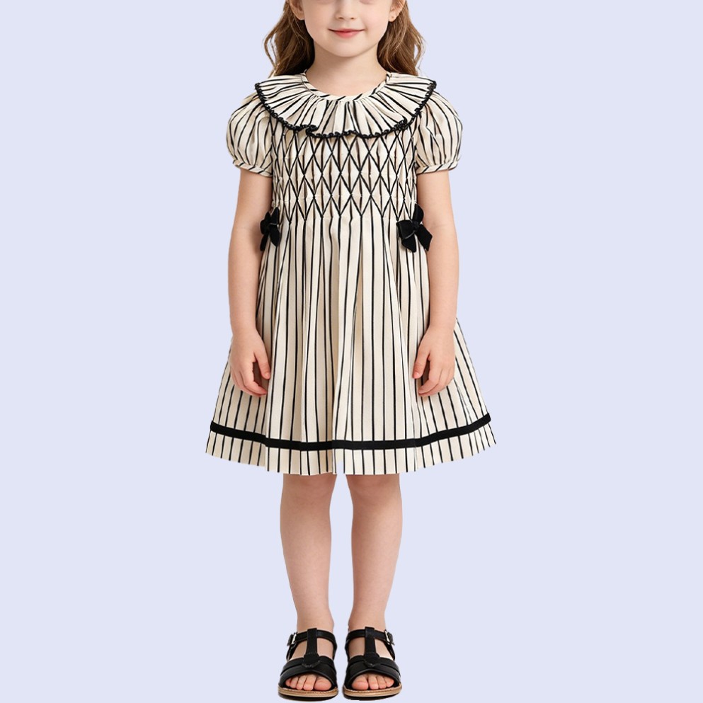 Girls' Luxury Striped A-Line Dress