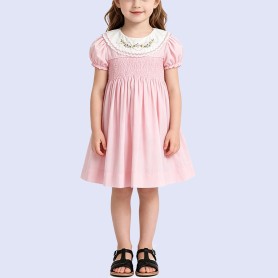 Girls' Cute Pink Floral Embroidered Dress
