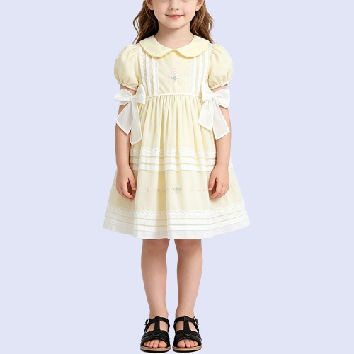Yellow Embroidered Bow Dress