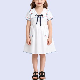 Retro Sailor-Collar Floral Embroidered Dress