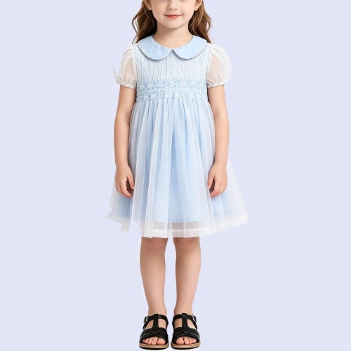 Girls' Shirred Peter Pan Collar Dress