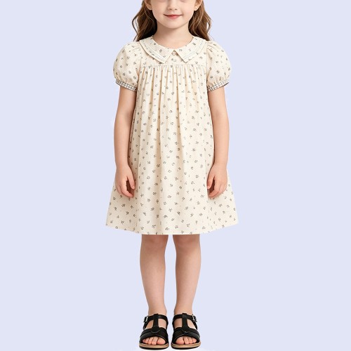 Girls' Vintage-Style Floral Cotton Dress
