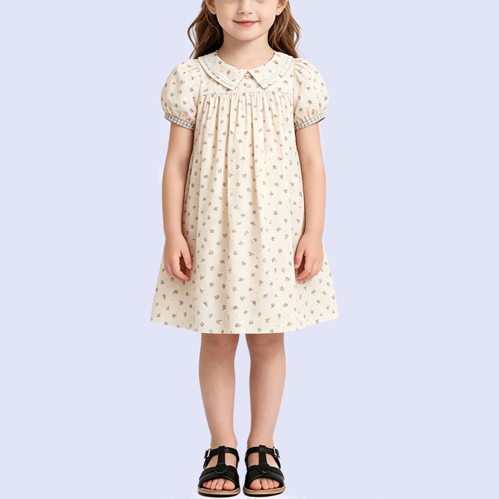 Girls' Vintage-Style Floral Cotton Dress