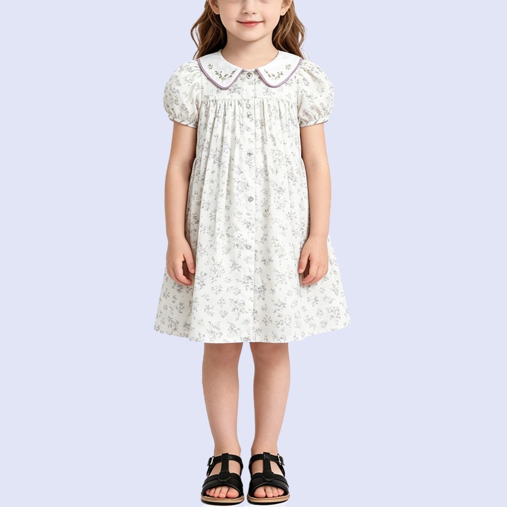 Sweet Peter Pan Collar Short-Sleeve Knee-Length Dress