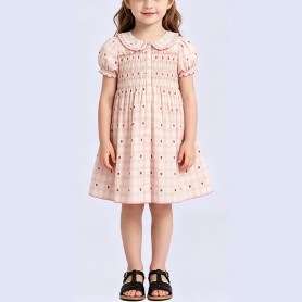 Girls' Elegant Polka-Dot Princess Dress with Buttons