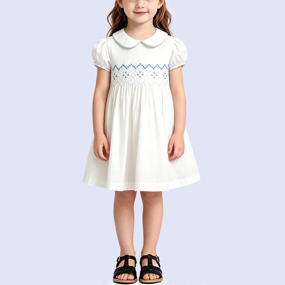 Girls' White Peter Pan Collar Dress