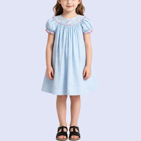 Fresh Blue Plaid Cotton Dress
