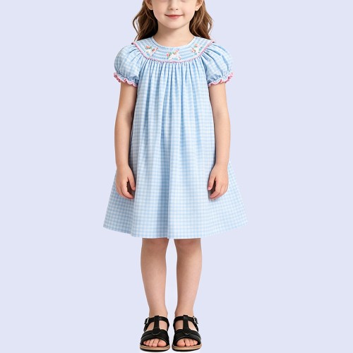 Fresh Blue Plaid Cotton Dress