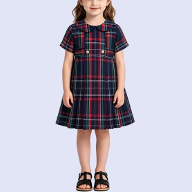 Classic Red and Green Plaid Dress with Peter Pan Collar