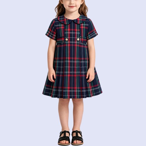 Classic Red and Green Plaid Dress with Peter Pan Collar