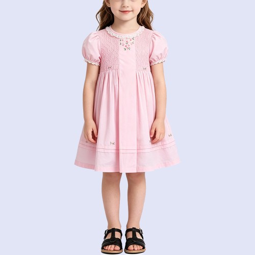 Sweet Pink Floral Embroidered Dress