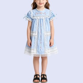 Girls' A-Line Lace Round-Neck Dress
