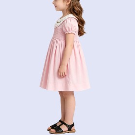 Girls' Cute Pink Floral Embroidered Dress