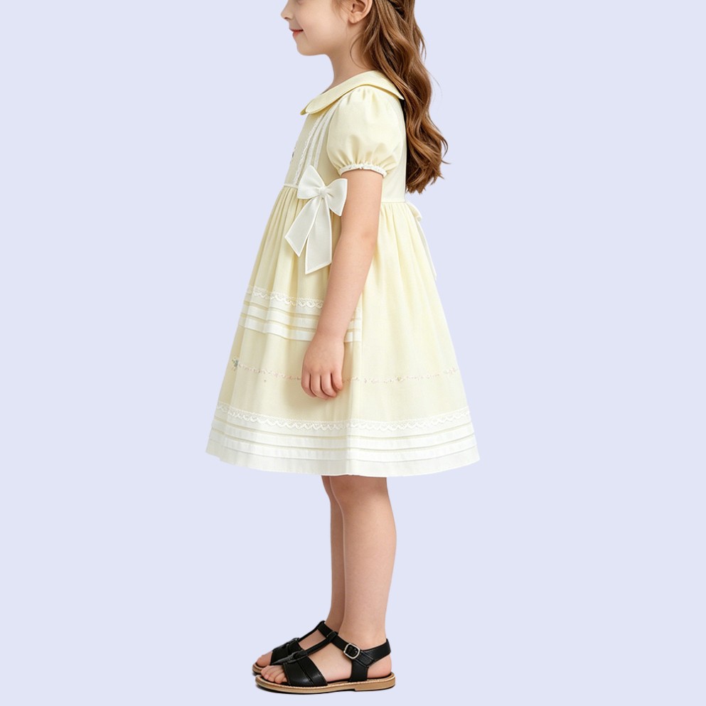 Yellow Embroidered Bow Dress