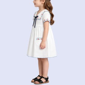 Retro Sailor-Collar Floral Embroidered Dress