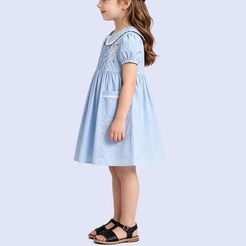 Dreamy Sky-Blue Embroidered Lace Dress