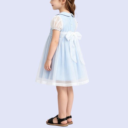 Girls' Shirred Peter Pan Collar Dress