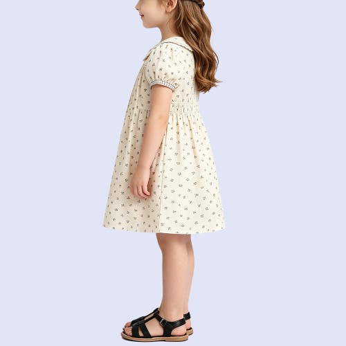 Girls' Vintage-Style Floral Cotton Dress